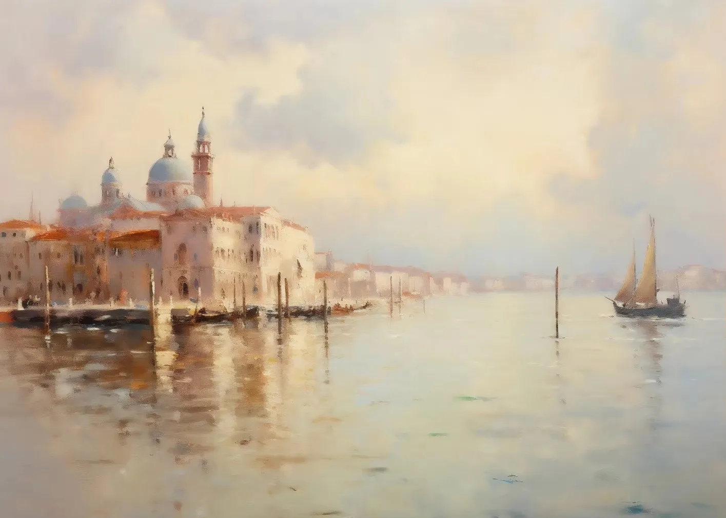 

Живопись на холсте "Пейзаж прибрежной местности Венеции", нейтральный принт