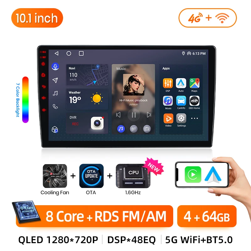 

Junsun V1pro Беспроводной CarPlay автомагнитола Android Auto Аудио для авто мультимедиа автомобиля для сузуки свифт For Suzuki Swift 2003 2005 2006-2010 4G 2дин магнитола андройд GPS магнитола для авто