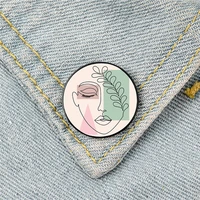 line face art flowers and woman pin custom funny brooches shirt lapel bag cute badge cartoon jewelry gift for lover girl friends