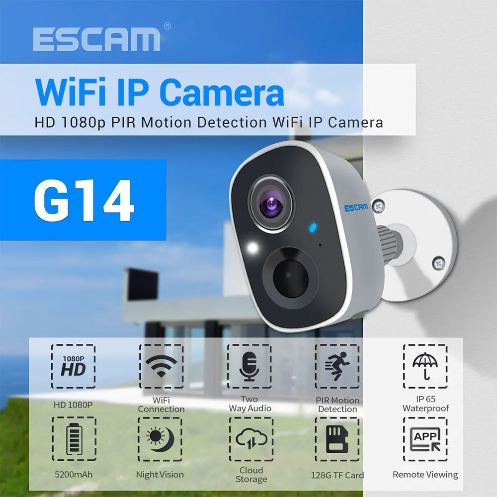 

IP-камера ESCAM G14, 1080P, H.265, Wi-Fi, ии