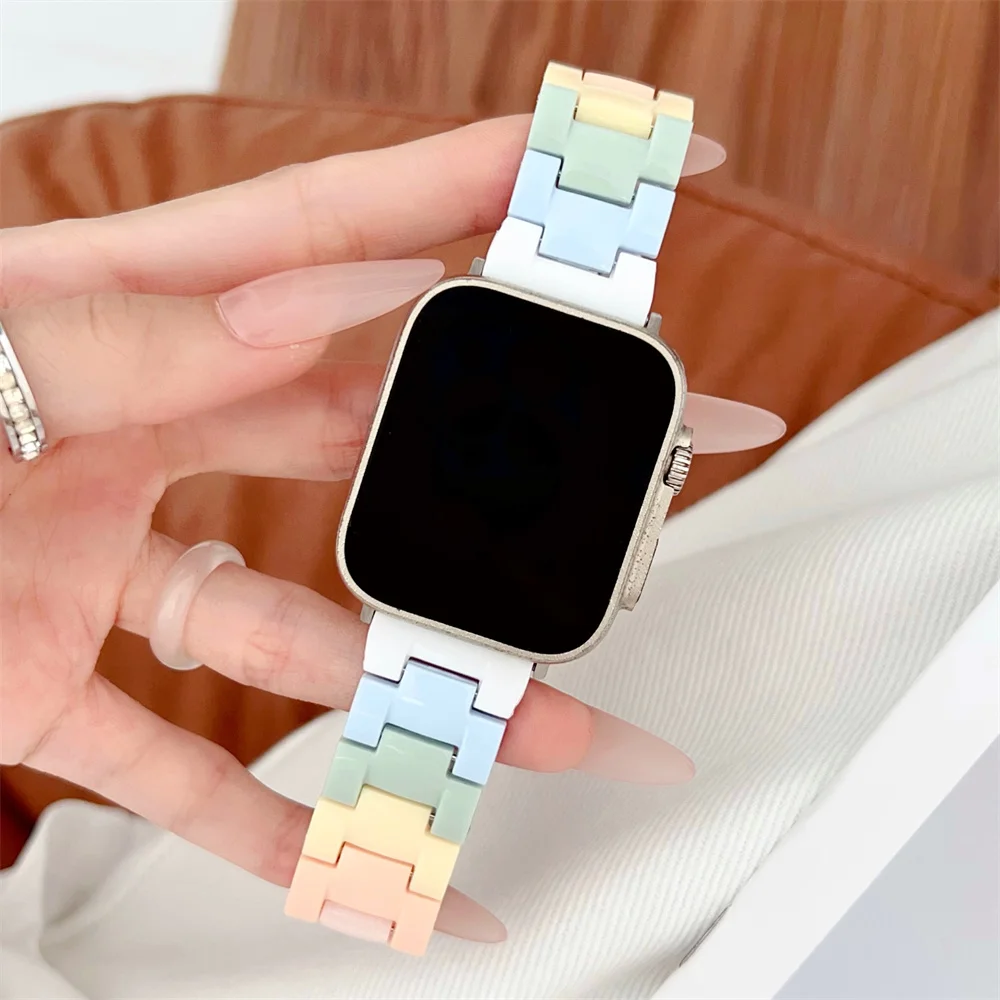 Милый ремешок из ПК радужного цвета для Apple Watch 45 мм 41 44 40 42 браслет умных часов iWatch