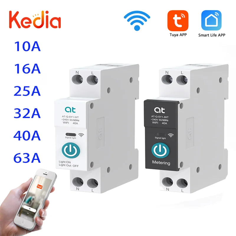 

Tuya WIFI Smart Circuit Breaker With Metering 1P 63A Din Rail For Smart Home Timing Mode By APP Wireless Remote Control Switch