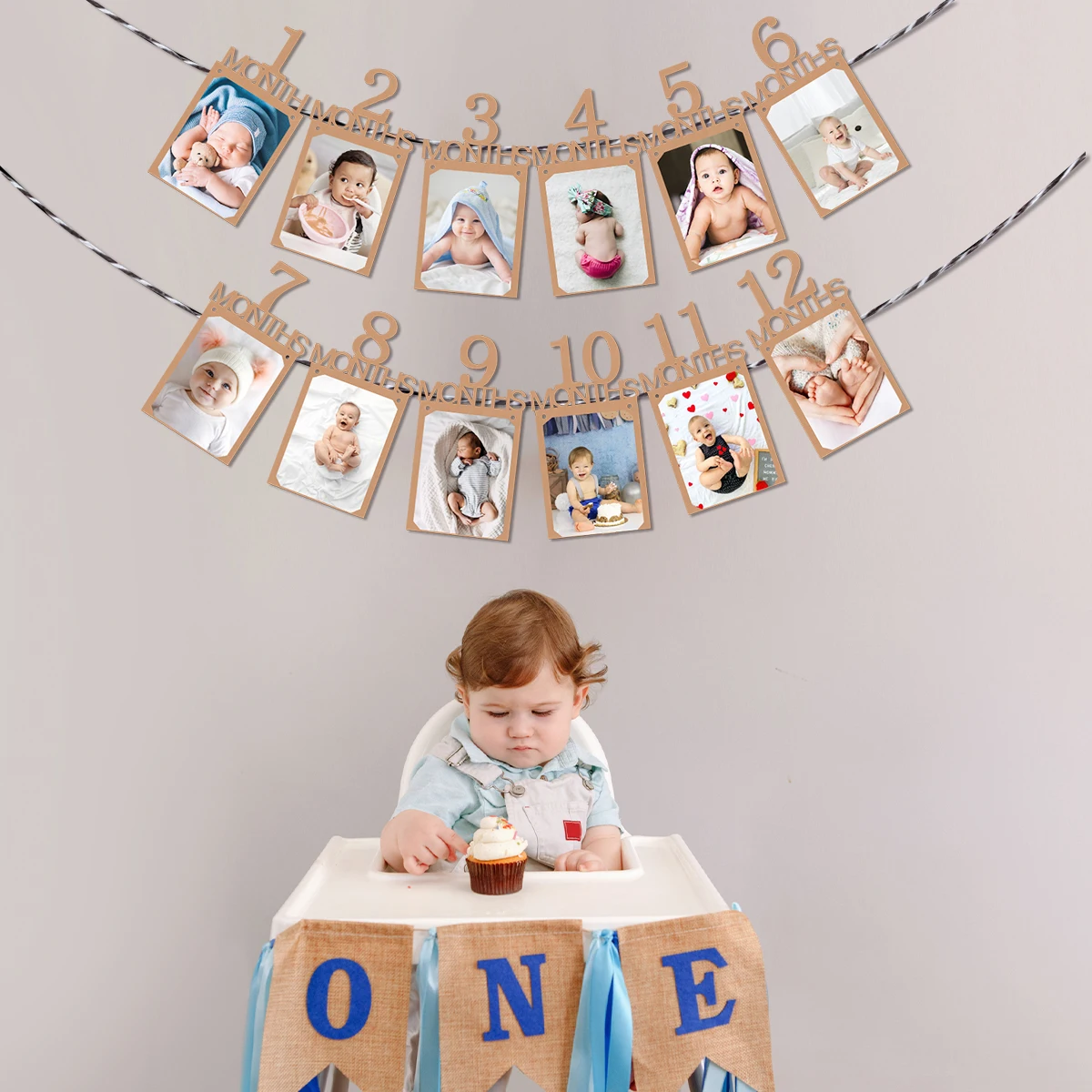 Фоторамка для первого дня рождения ребенка баннер из крафтовой бумаги фото