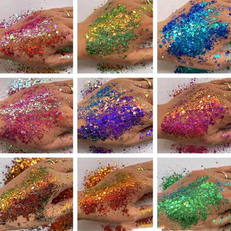 

50g/Bag Chameleon Nail Glitter Flakes Mix Size Iridescent Chameleon Nail Powder Holographic Laser Colorful Nail Chunky Sequins