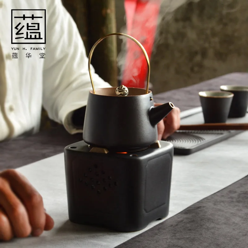 Japanese Style Handmade Stoneware Teapot Alcohol Stove Tea Cooker Ceramic Tea Brewing Pot Alcohol Tea Stove Kung Fu Tea Set