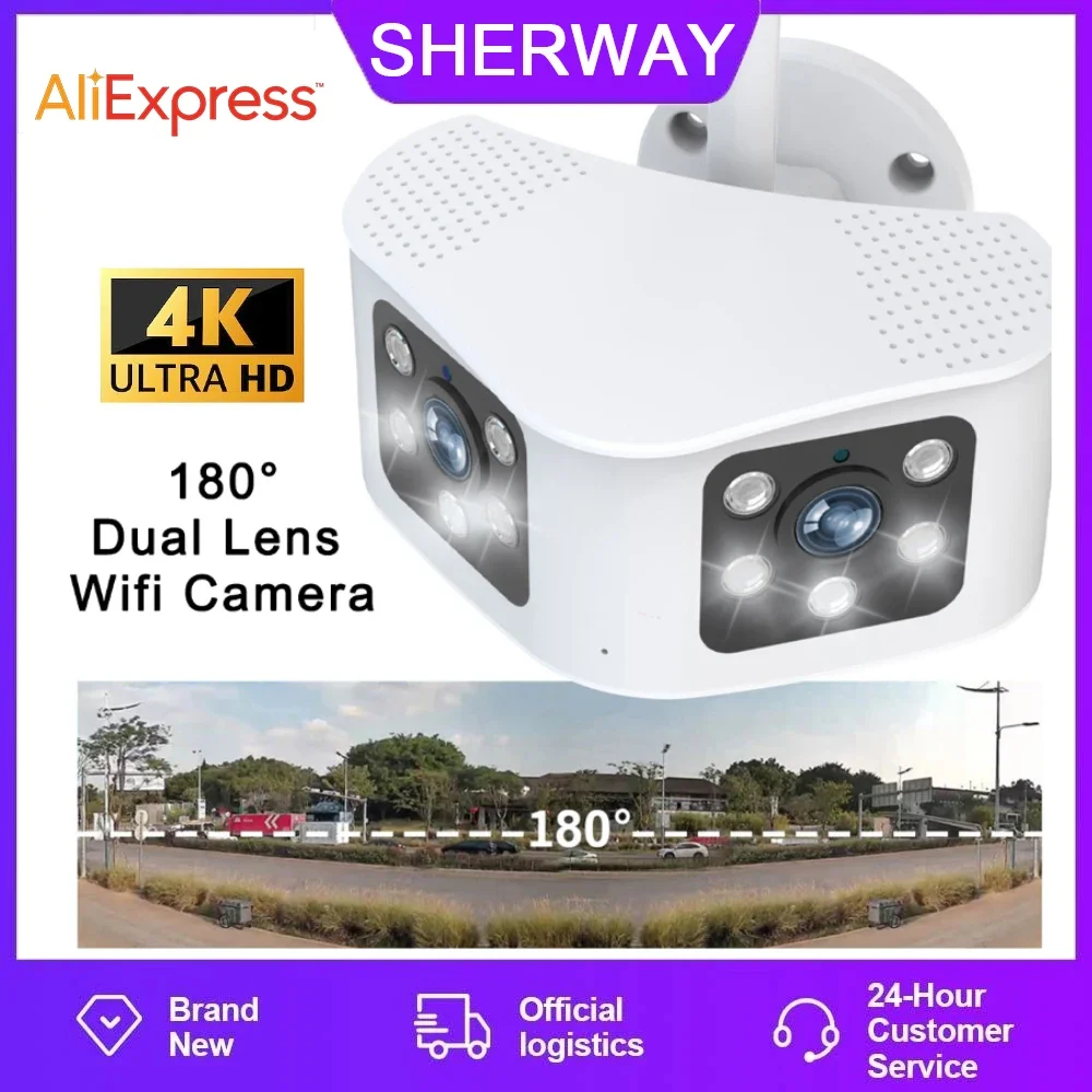 

4K 8MP Dual Lens Wifi Camera Outdoor 180° Ultra Wide View Angle Human Detection Home Security Surveillance Panoramic CCTV IP Cam
