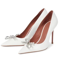 white rhinestone pumps for women 2022 stilettos party heels bridals ladies plus size patent leather crystal wedding footwear