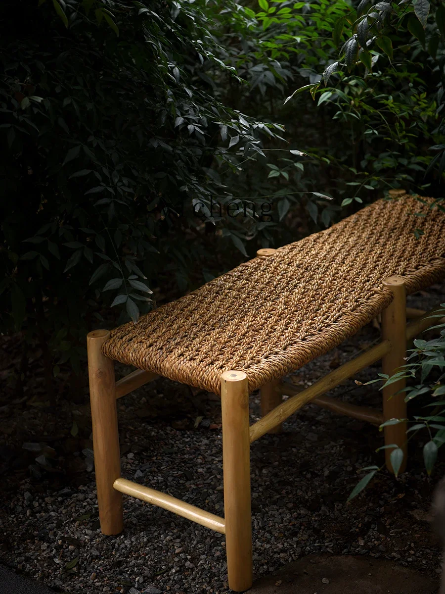 ZK скамейка из твердой древесины Ротанга домашняя длинная обеденный стул I Change Shoes