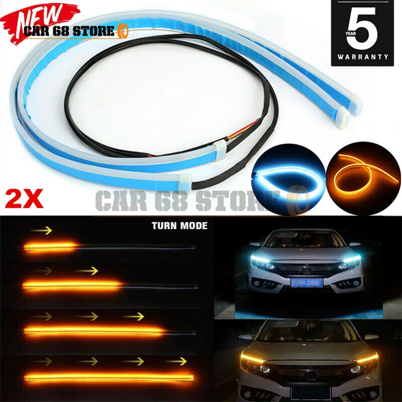 

2 Pcs DC 12V 30CM Car LED Light Durable Eyebrow Free Headlight White To Yellow Steering With Running Water Ultra-thin Universal
