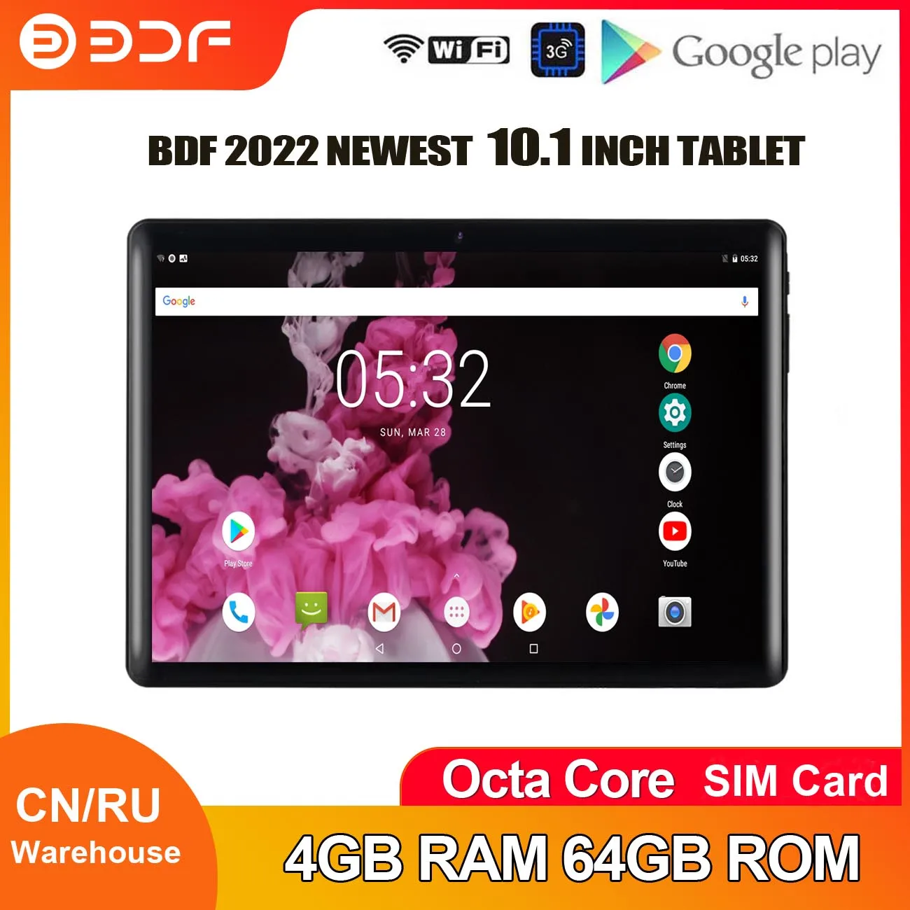 BDF-tableta Pc de 10,1 pulgadas, Tablet con Android 9,0, 3G/4G, llamada telefónica, Octa Core, 4GB/64GB de ROM, Bluetooth, Wi-Fi, pantalla de acero 2.5D