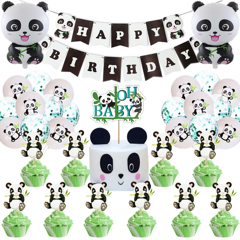 

JOLLYBOOM Panda Confetti Latex Balloons Set Oh Baby Banner Bamboo Cake Topper 1st 2nd 3rd Birthday Party Decorations Supplies