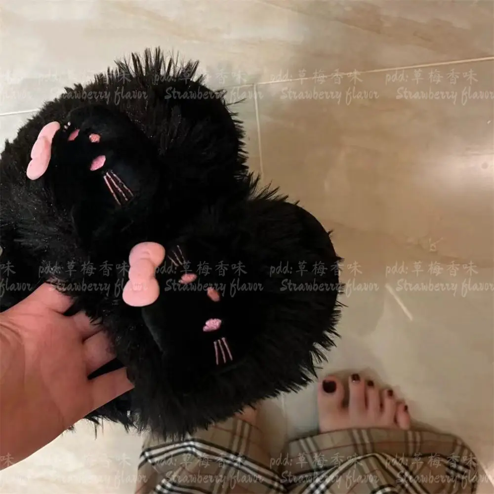 Новые корейские милые пушистые тапочки Hello Kitty с высокой красивой плоской