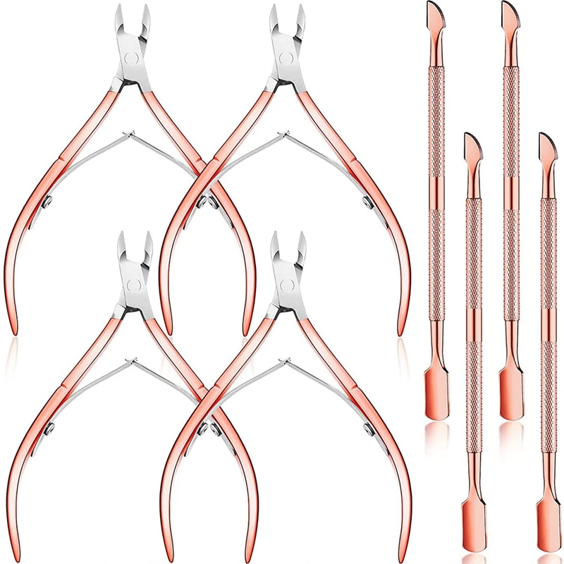 

8 Pieces Cuticle Trimmer With Cuticle Pusher Set,4 Stainless Steel Cuticle Nipper 4 Cuticle Scraper Cutter (Rose Gold)