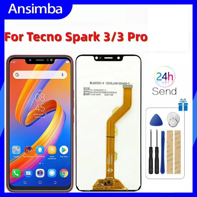 

Ansimba Original LCD For Tecno Spark 3/Spark 3 Pro LCD Display Touch Screen Digitizer Assembly Replacement With Free Clear Case