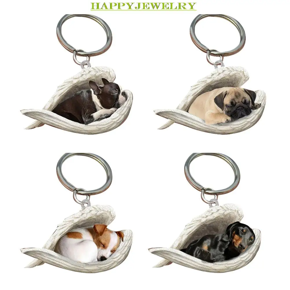 

Акриловый милый брелок для ключей в виде собаки, спящего ангела, брелок для ключей в виде корзины собак, креативный брелок для автомобильных...