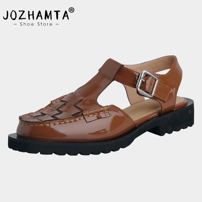

JOZHAMTA Size 34-40 Women Sandals Close-Toe Real Leather Chunky Heels Shoes For Women 2023 Summer Sandalias Casual Office Lady