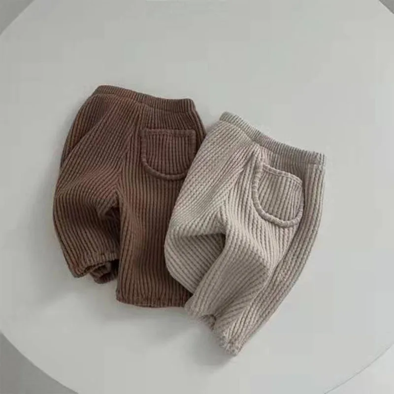 2023 Spring New Baby Solid Trousers Cotton Infant Ribbed Pants Fashion Boys Girls Sports Pants Toddler Kids Casual Pants