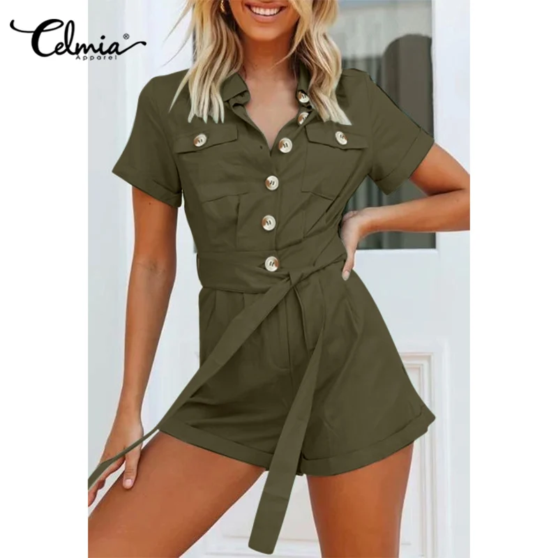 

Комбинезоны Celmia 2022, модные короткие брюки на пуговицах, летние модные комбинезоны с коротким рукавом на пуговицах, Женский праздвечерние чн...