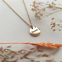 custom name necklace for women personalized initial coin engraved stainless steel customized nameplate necklaces