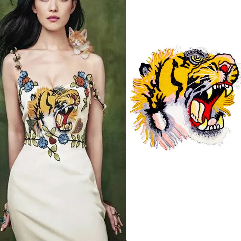 

Popular tiger embroidery lace collar Fabric Sewing Applique DIY neckline party wedding dress cloth Accessory 20*22.5cm