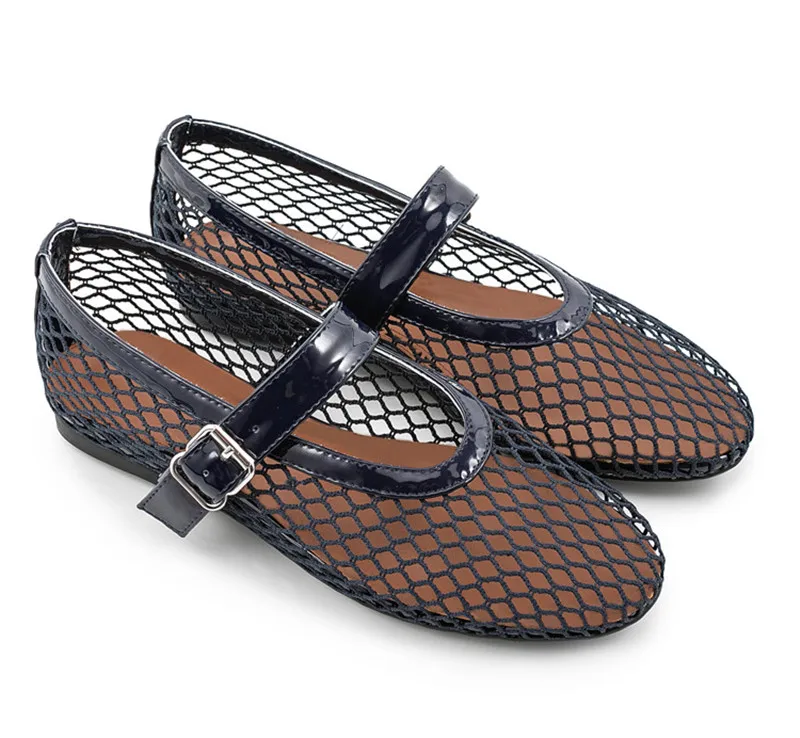 Балетки женские кожаные в сеточку сетчатые с пряжкой плоская подошва Мокасины
