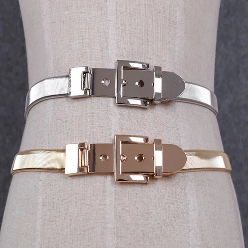 

Elastic Metal Pin Buckle Thin Ladies Belt Fashion Decorative Dress Korean Version Simple Versatile Corset Width 1.5cm Waistband