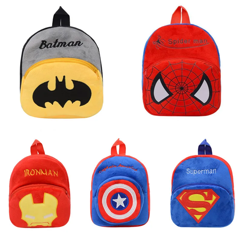 

Disney Marvel SpiderMan Batman Child Plush Backpack Kawaii Captain America Iron Man Superman Plush School Bag 1-5 Years Old