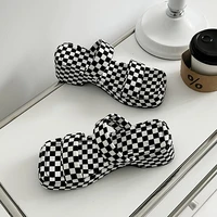 2022 summer fashion platform wedge slippers casual brand checkerboard design ladies slippers outdoor casual sandals