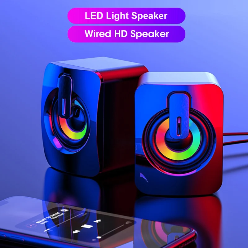 

Niye Mini Computer Speakers USB Wired Speakers HIFI Stereo Microphone with LED Light For PC Notebook Not Bluetooth Loudspeakers