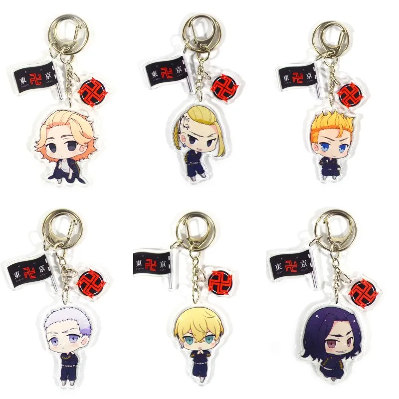 

Anime Tokyo Revengers Cosplay Keychains Acrylic Figure Manjiro Ken Takemichi Hinata Atsushi Chibi Keyrings Cute Bag Key Chain
