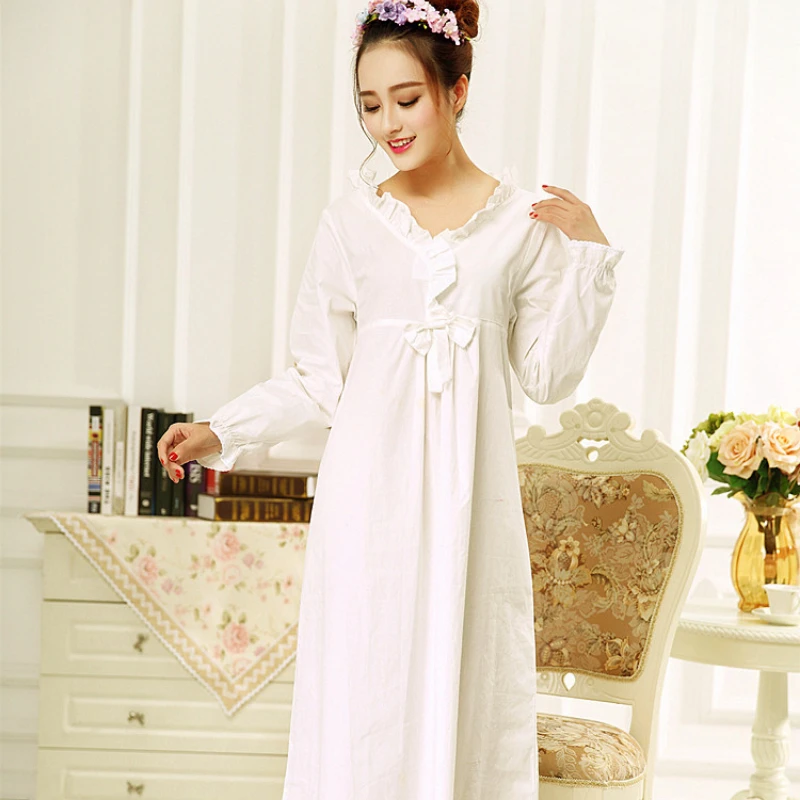 

Ladies Long Sleeve Cotton Sleep Dress Princess Ruffled Vintage Nightgowns Plus Size Lingere Home Clothes Women Shein Clothing