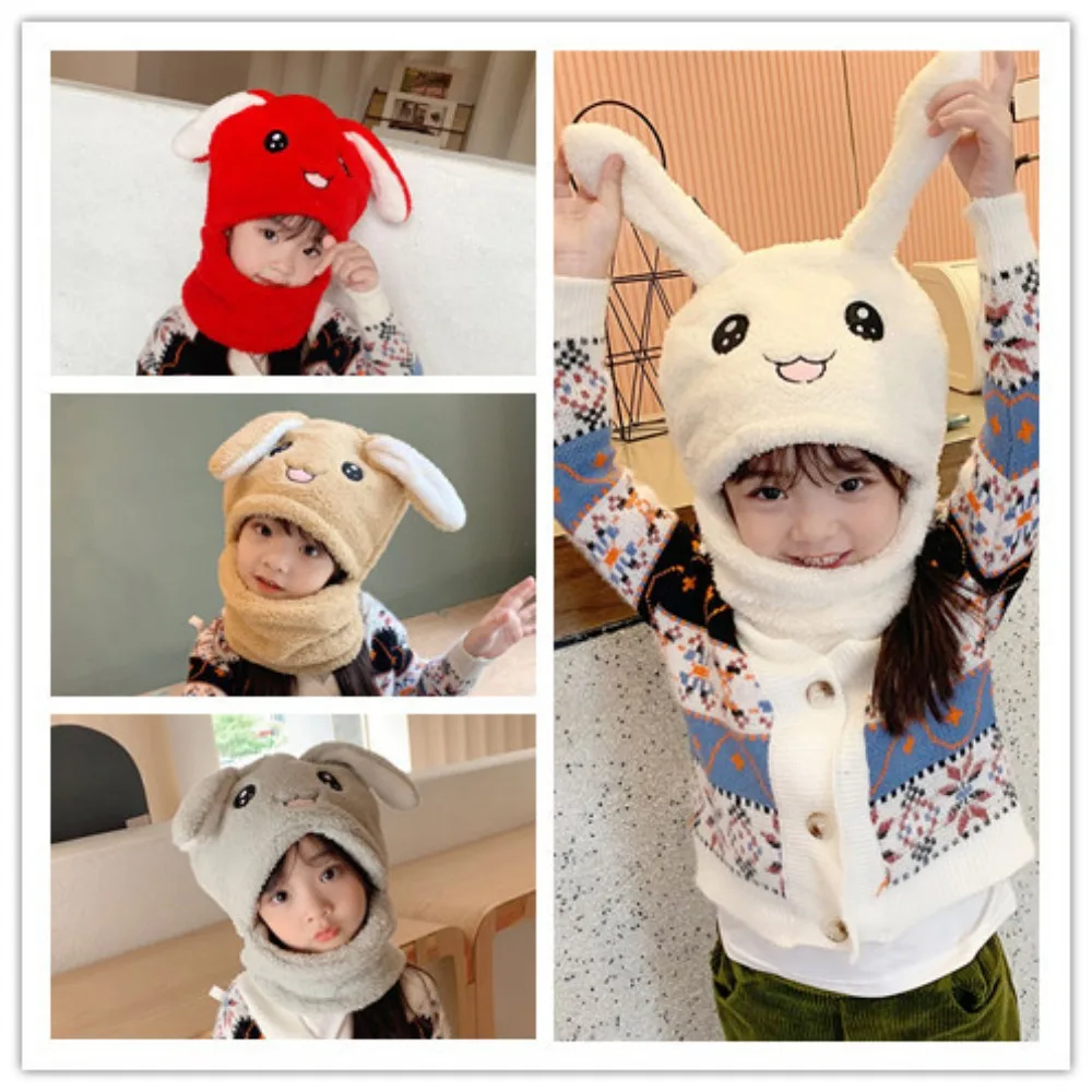 

Cartoon Fleece Warmth Cute Rabbit Two-piece Scarf Warm Hat Bib Baby Hat