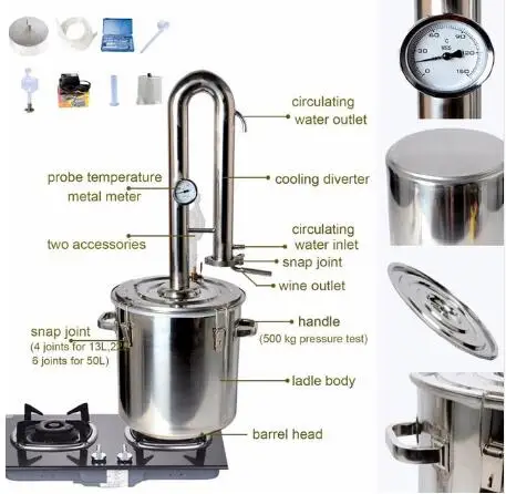 

12L 22L 36L Litres New Home Stainless Water Distiller Moonshine Still Brandy Vodka Oil Alcohol White Spirit Grape Wine Making