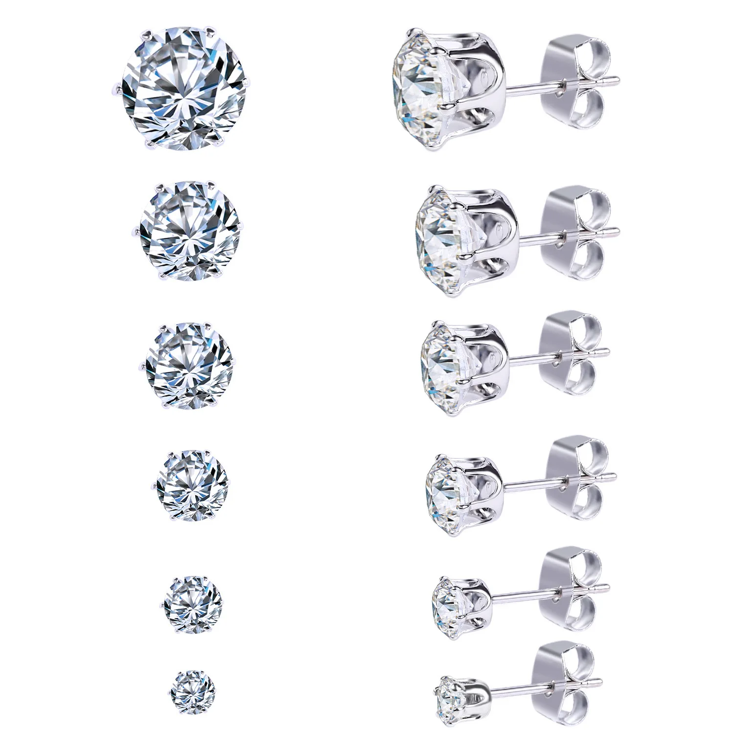 

Simple Combination 6 Pairs Round Zircon Ear Studs Set Crystal Stud Earrings Set Fashion Luxury Jewelry for Women Wholesale Bulk