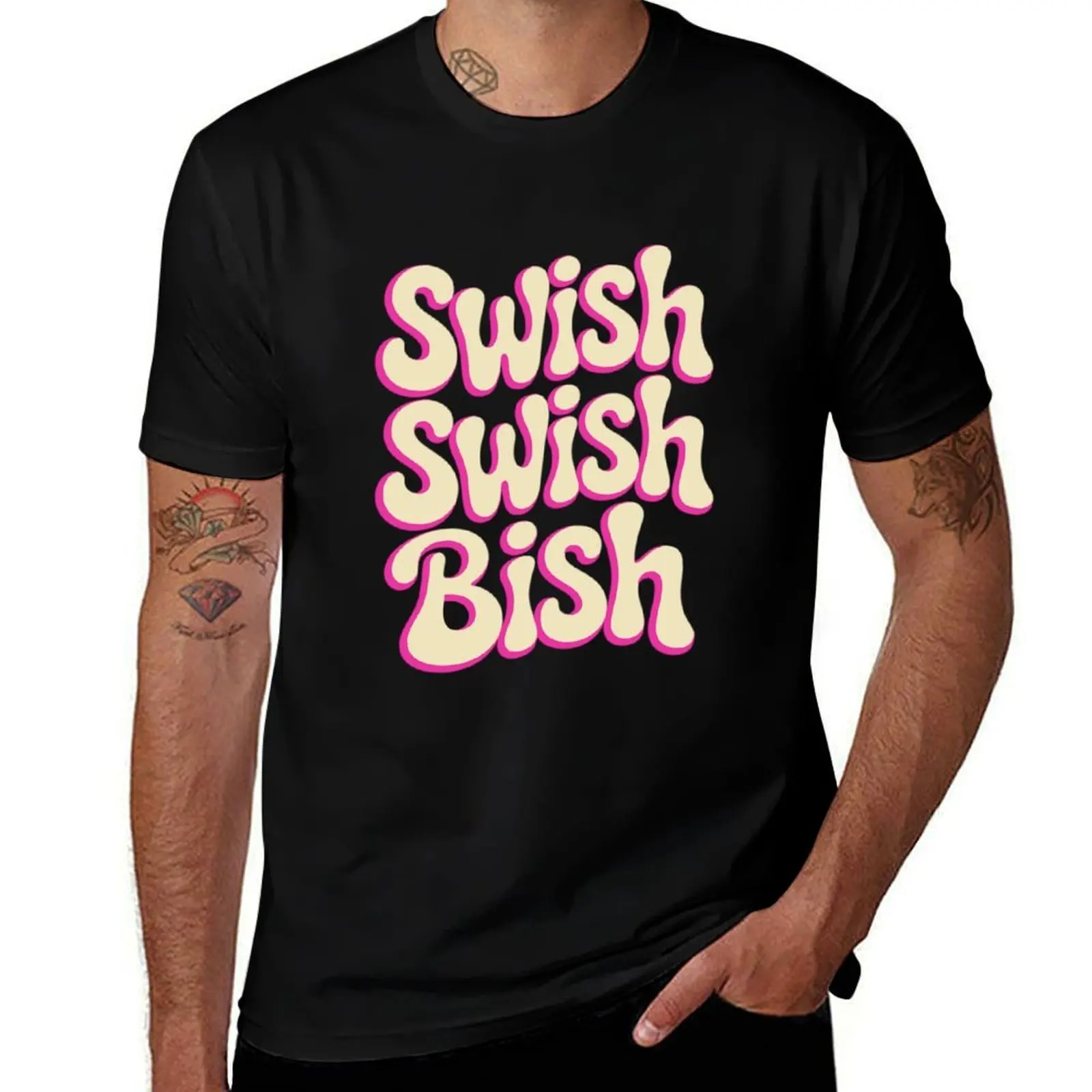 Фото Swish Swish Bish Pop Music – Bold Pop Art Lettering for Fans & Trendsetters Футболка заготовки быстросохнущие рубашки в стиле аниме мужские №1