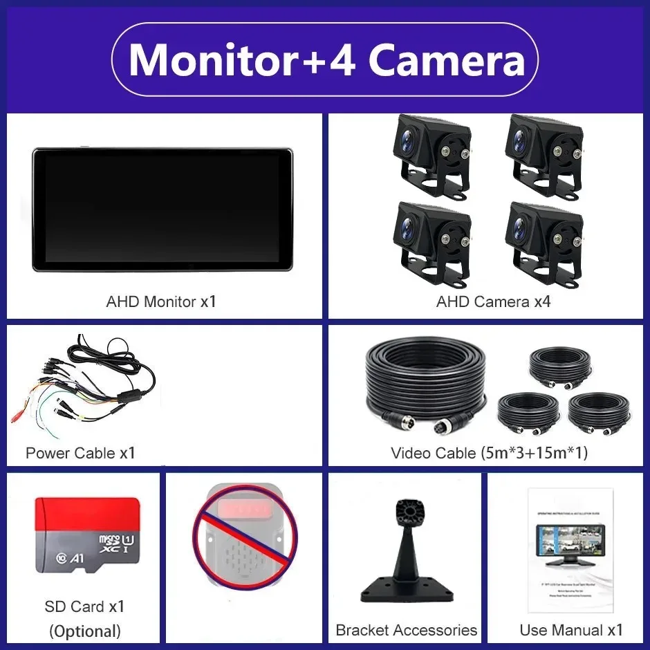 

10,36 дюймовый 4-канальный фотоаппарат, умный Радар для слепых зон, BSD-сигнал, 1080P, AHD-камера, монитор для грузовика, автобуса, прицепа