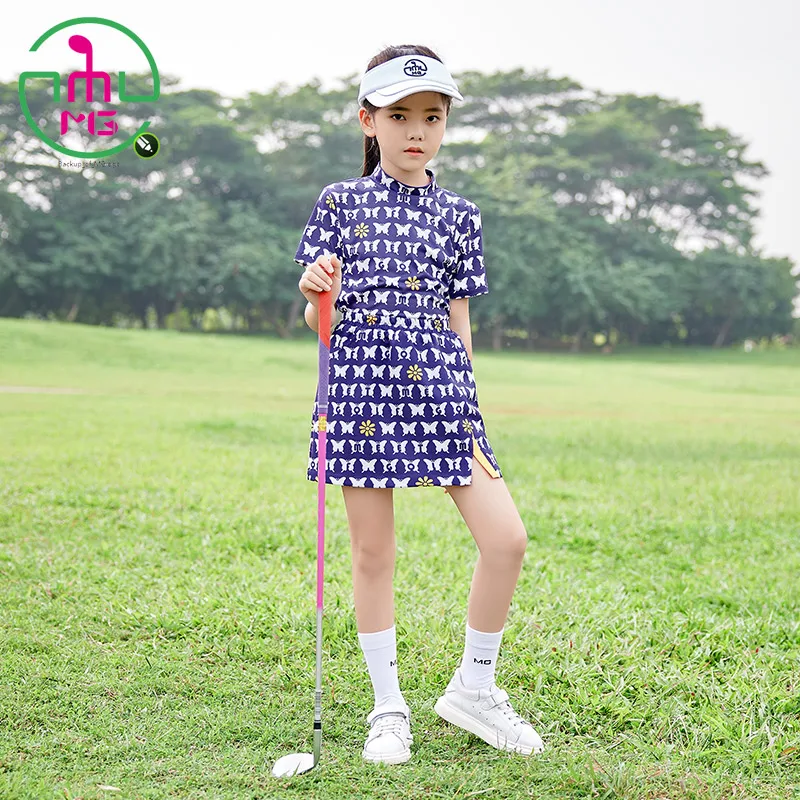 2022 MG Girl Slim Clothes Suit Child Short-Sleeved Shirt Tops Sports Training Printed Golf Tennis Voleyball Short Pantskirt Set