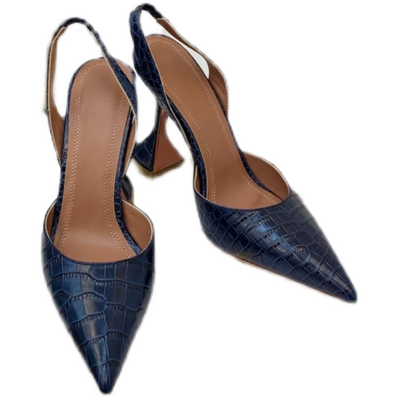 2023 Fashion Wineglass with Crocodile Leather Pointed High Heel Shallow Mouth European Beauty Sandals