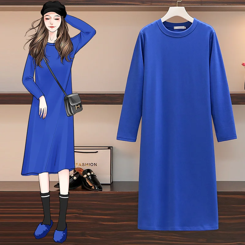 

Женское осеннее повседневное свободное Хлопковое платье-футболка, однотонное длинное платье оверсайз с круглым вырезом и длинным рукавом, ...