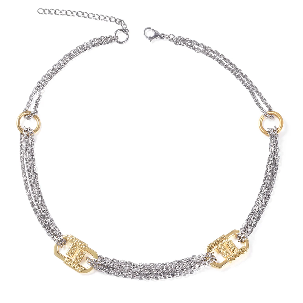 

Многослойные ожерелья для женщин и девочек, серебряная нержавеющая сталь, двойная Т-образная подвеска Rolo, канатная цепочка, регулируемые юв...