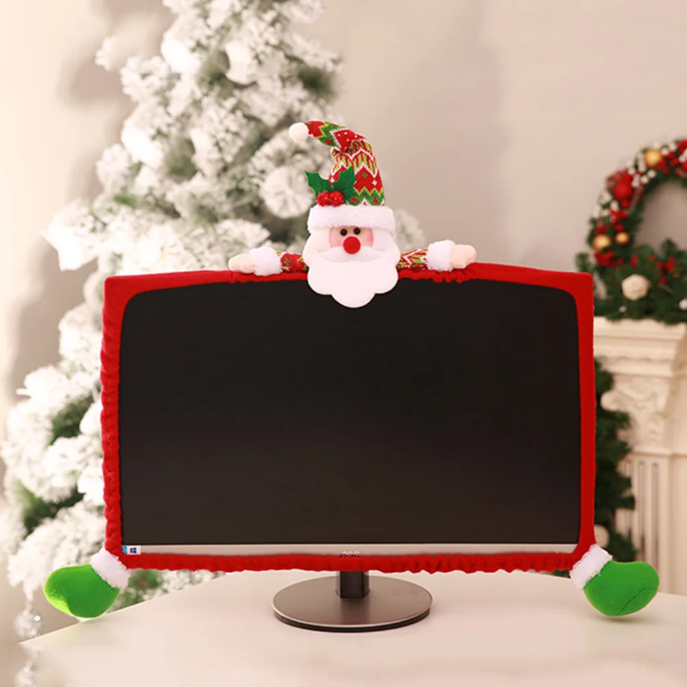 

25-35inch Screen Desktop Computer Cover Santa Claus Protector Christmas Decorations Festival Ornament (Red)
