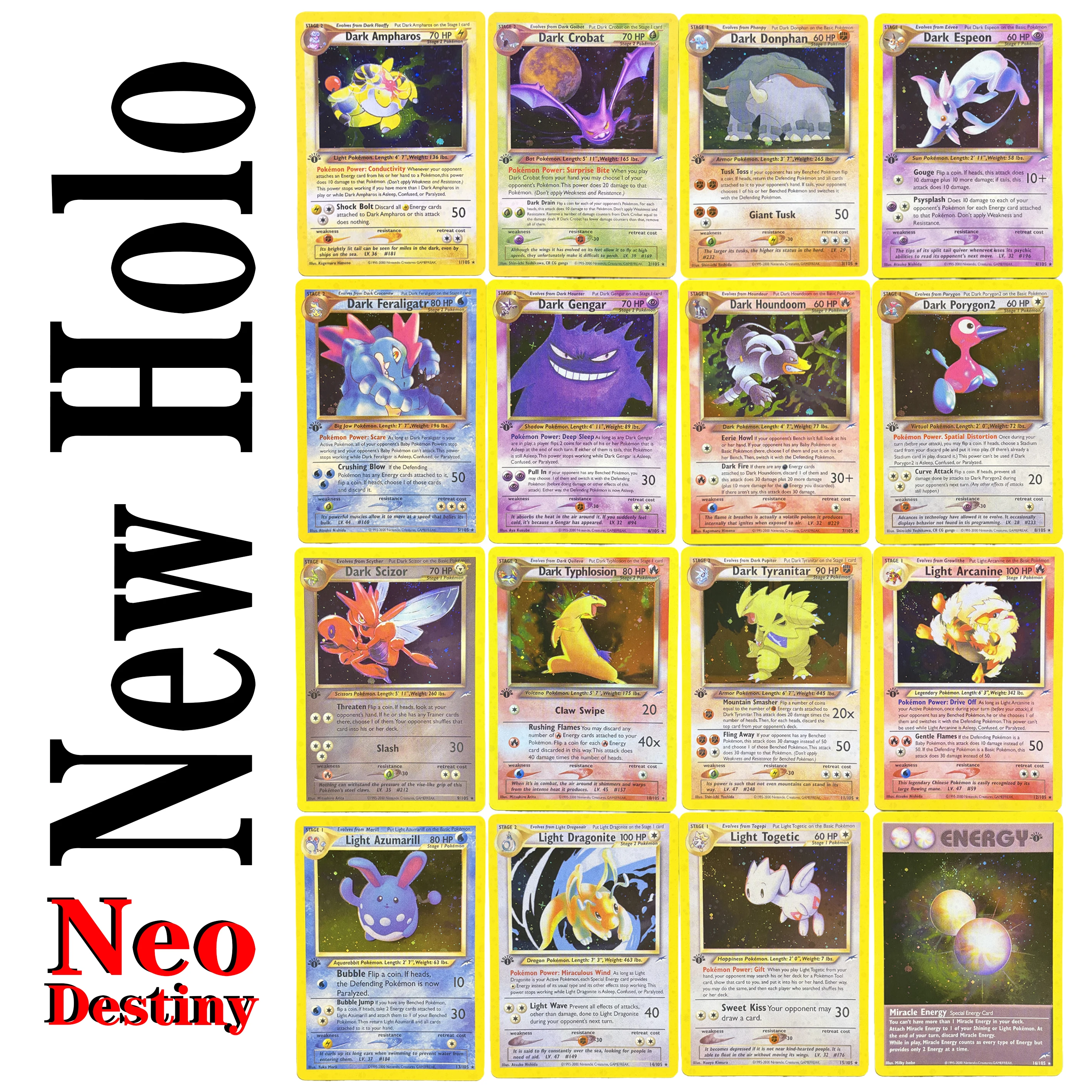 Фото Новый Холо! Коллекционные карты Anime PTCG Neo Destiny: Полный набор редких фольгированных карт 1-го издания, серия «Тьма и Свет», блестящие игровые PROXY-карты №1