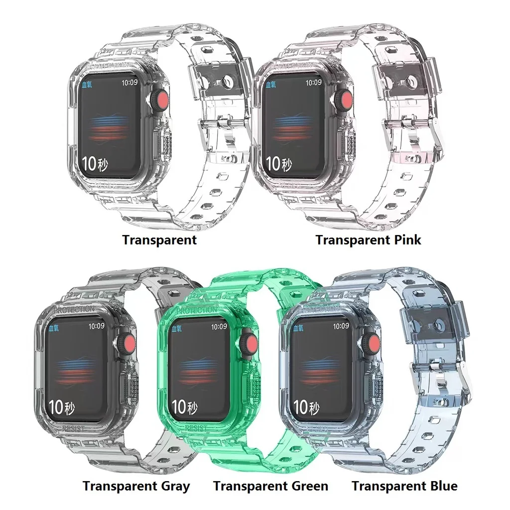 

Transparent Glacier Strap + Case for Apple Watch Series 7 45mm 41MM TPU Replacement Bracelets Watchband