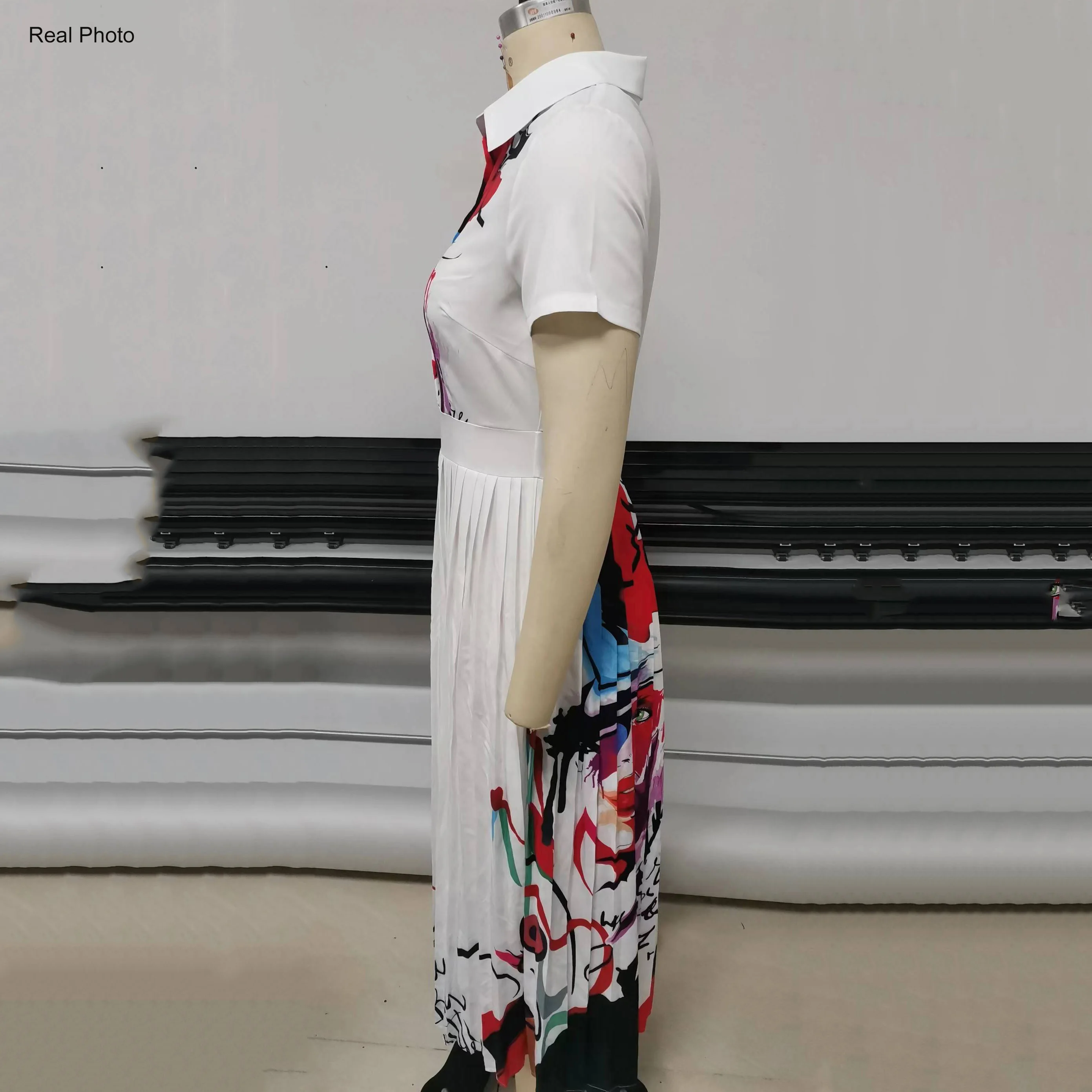 White Pleated Dresses for Women's Elegant Printed High Waisted Long Sleeve Autumn Fall 2022 New Evening Night Party Vestidos Hot