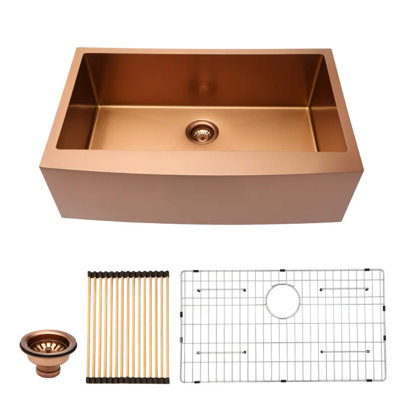 

30" L X 21" W Farmhouse Kitchen Sink with Bottom Grid Rose Gold Stainless Steel [US Stock]