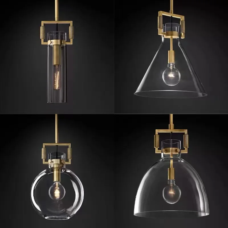 

American RH Edison Pendant Light Brush Gold Metal E27 Led Pendant Lamp Indoor Lighting Adjustable Droplight Hanging Lamp Fixture