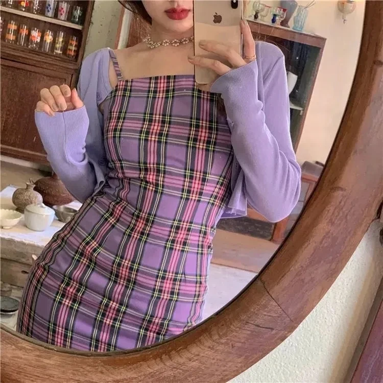 

Y2k purple plaid Women's dress Women's summer sundresses Mini dress Women Sexy Night Club Party Dress hip A-line skirt فساتين