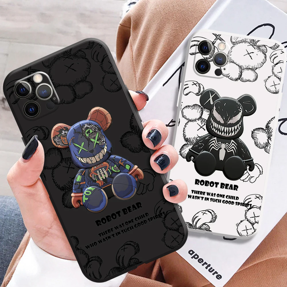 

Cute Robot Bear Phone Case For iPhone 12 Pro 7 7P SE 2020 11 12 13 Max Pro Mini X Xr Xs 8 Plus 6 6s Kn2s Accessories Mirror