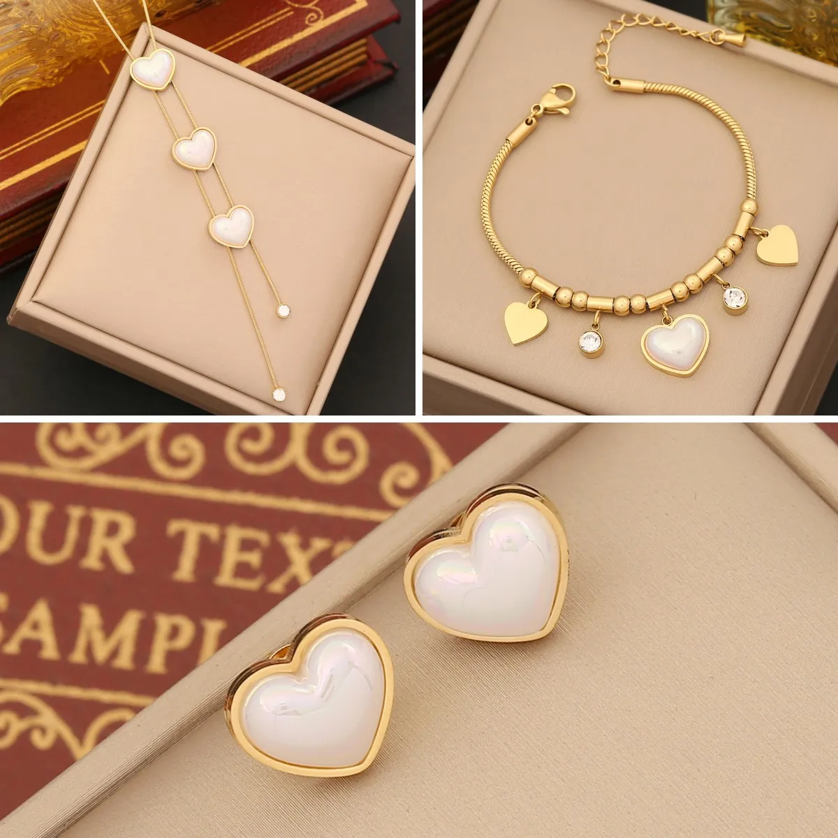 

316L Stainless Steel Jewelry Fashion Love Heart Pearl Necklace For Women New Trend Female Clavicle Chain Party Set Gift