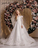 gorgeous flower girls dresses for weddings 2022 princess long sleeves sequined appliques birthday party first communion dresses